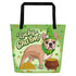 "Lucky Charm" Female Frenchie Large Tote Bag with Pocket | Fawn & White Colored