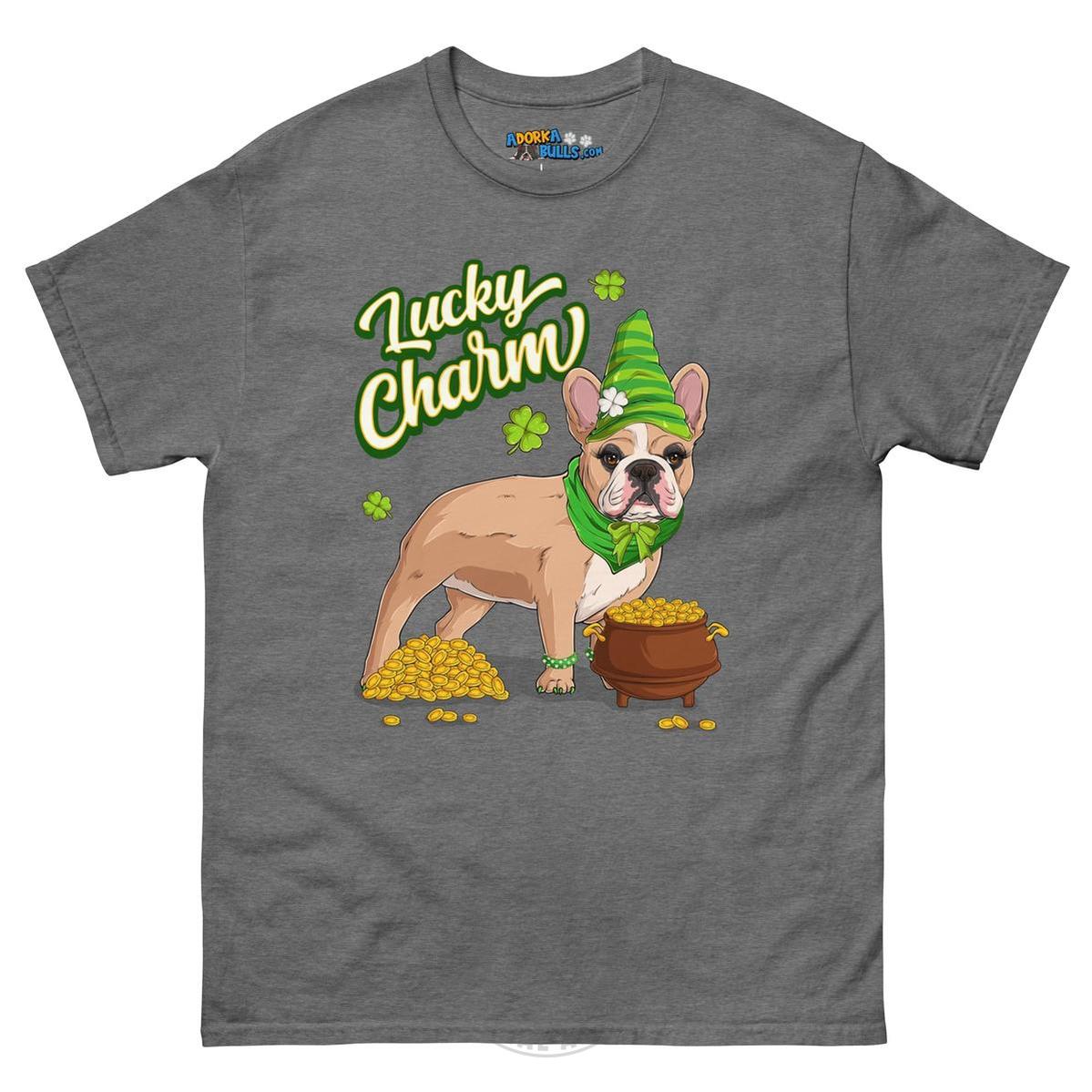 "Lucky Charm" Female Frenchie Men’s T-Shirt | Fawn &amp; White Colored