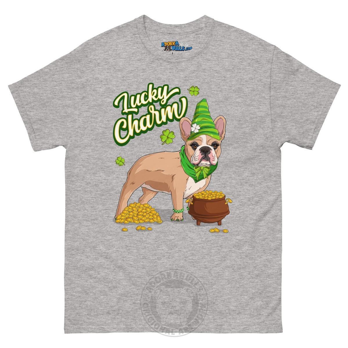 "Lucky Charm" Female Frenchie Men’s T-Shirt | Fawn &amp; White Colored
