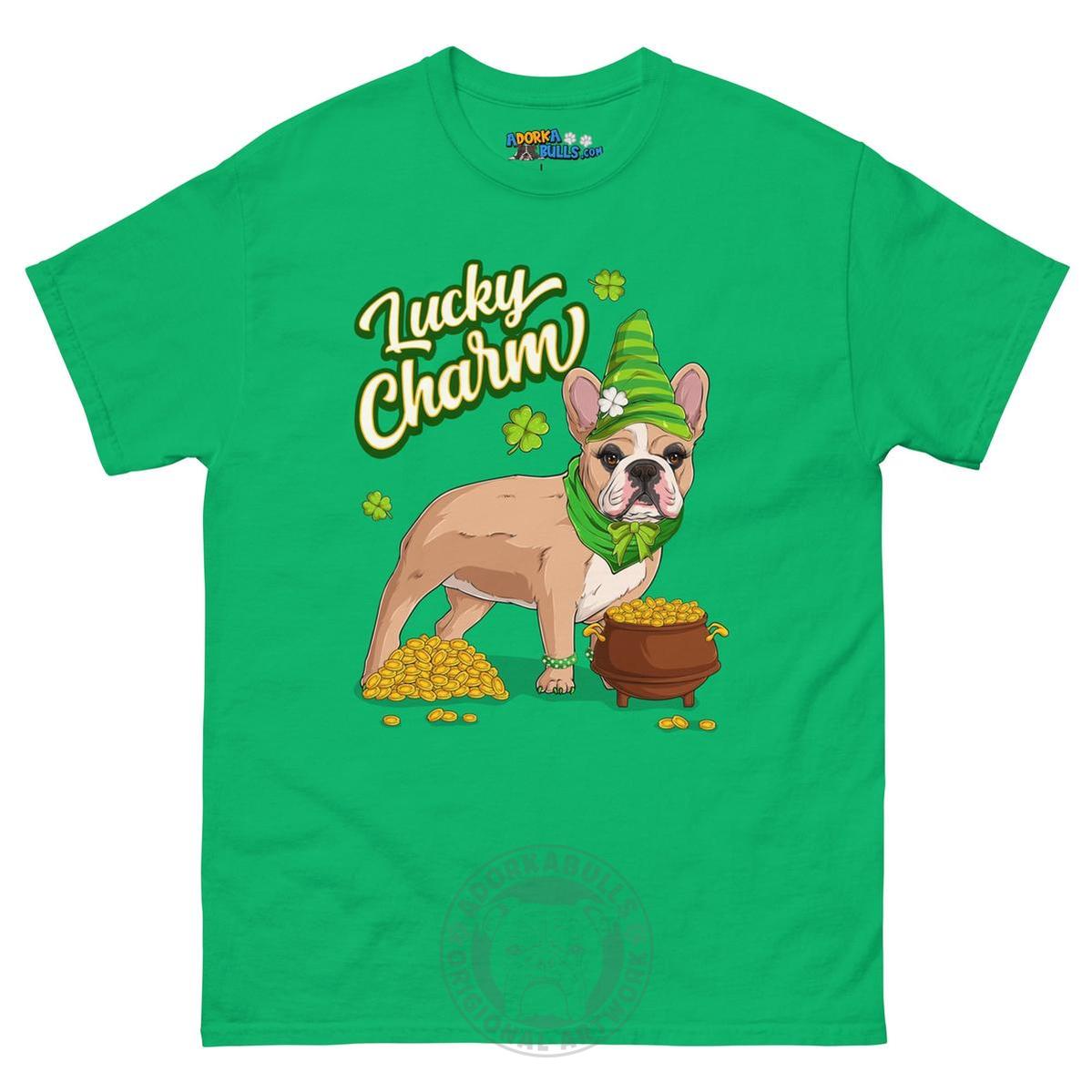 "Lucky Charm" Female Frenchie Men’s T-Shirt | Fawn &amp; White Colored