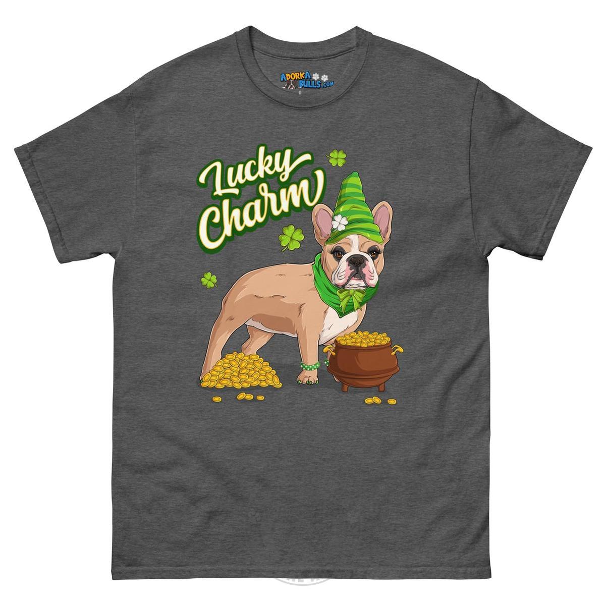 "Lucky Charm" Female Frenchie Men’s T-Shirt | Fawn &amp; White Colored