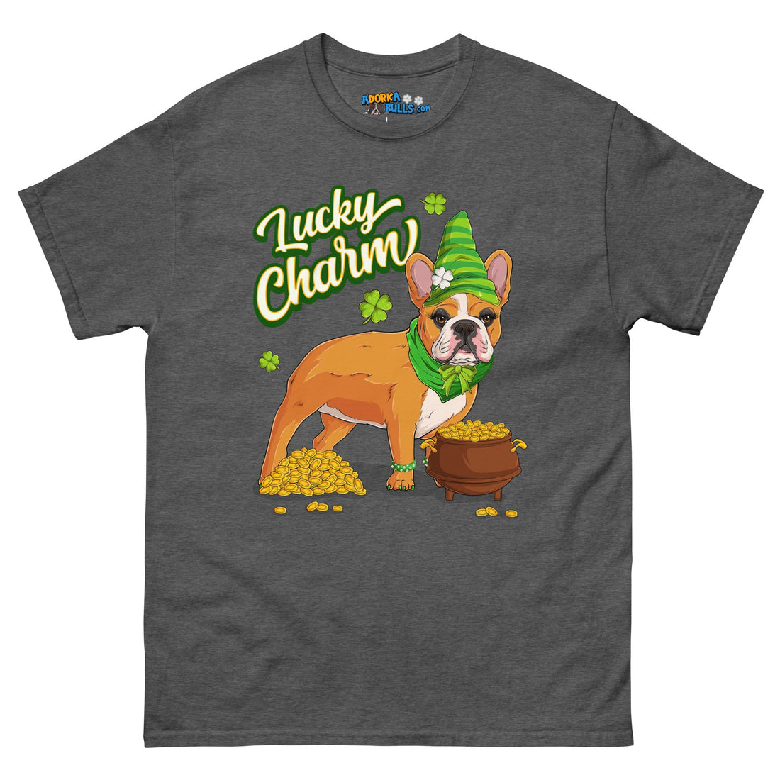 "Lucky Charm" Female Frenchie Men’s T-Shirt | Red &amp; White Colored