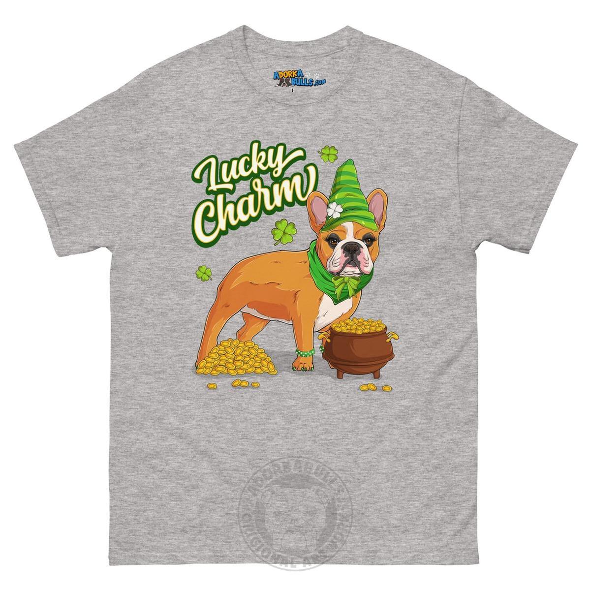 "Lucky Charm" Female Frenchie Men’s T-Shirt | Red &amp; White Colored