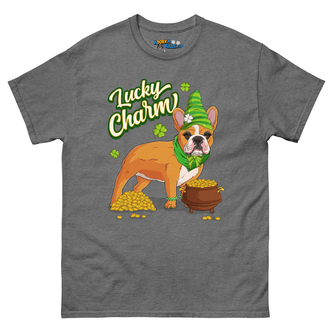 "Lucky Charm" Female Frenchie Men’s T-Shirt | Red &amp; White Colored
