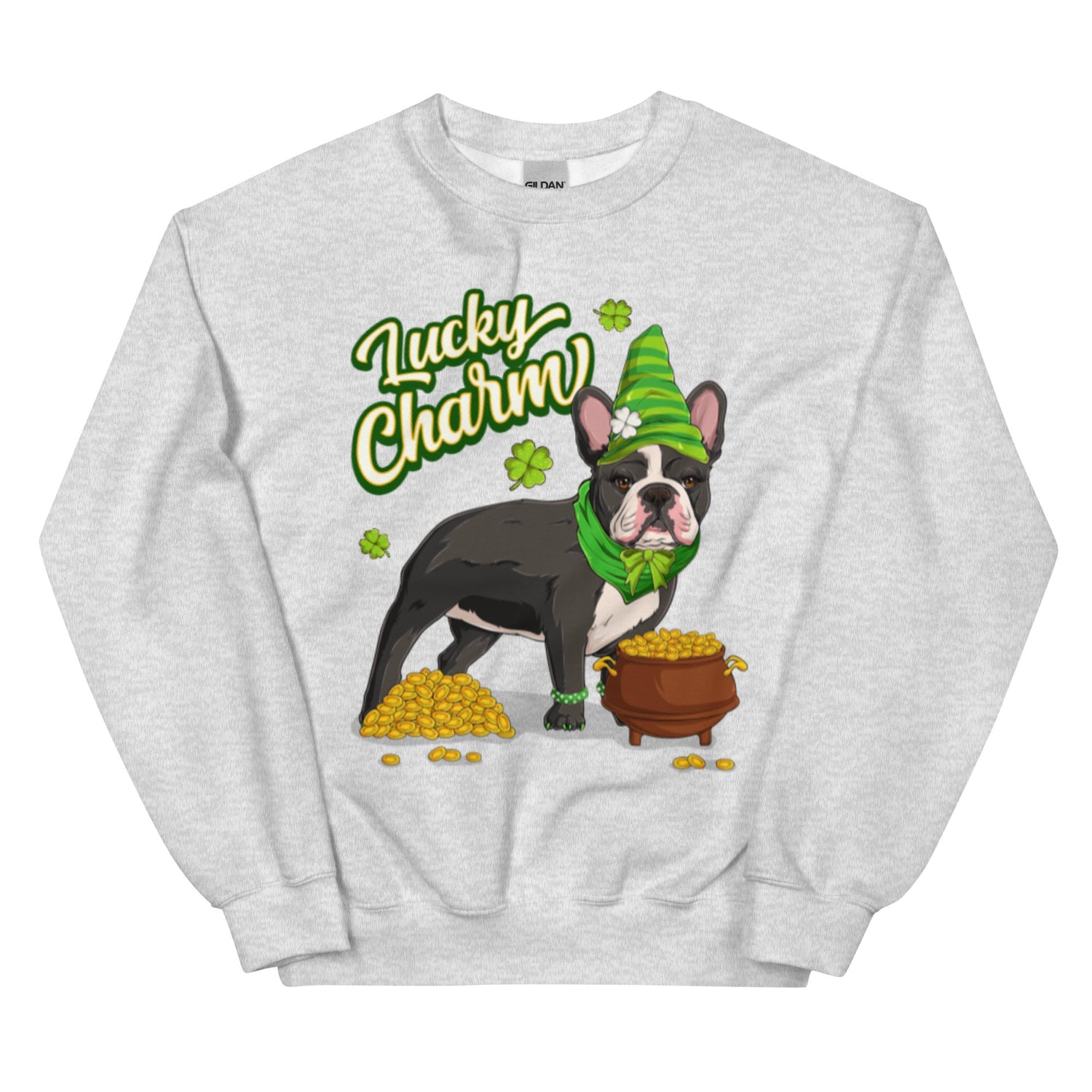 "Lucky Charm" Female Frenchie Sweatshirt | B&amp;W Colored