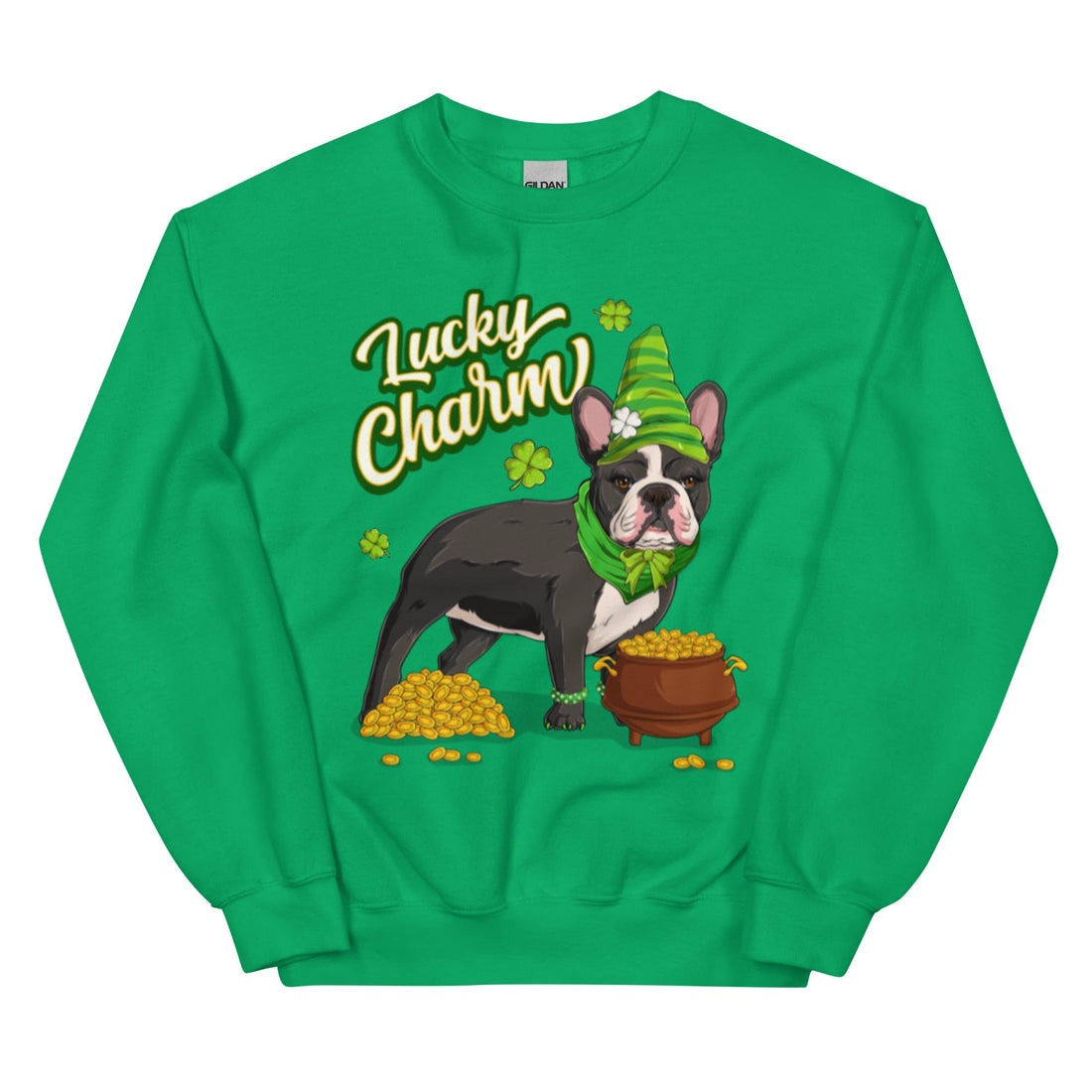 "Lucky Charm" Female Frenchie Sweatshirt | B&amp;W Colored
