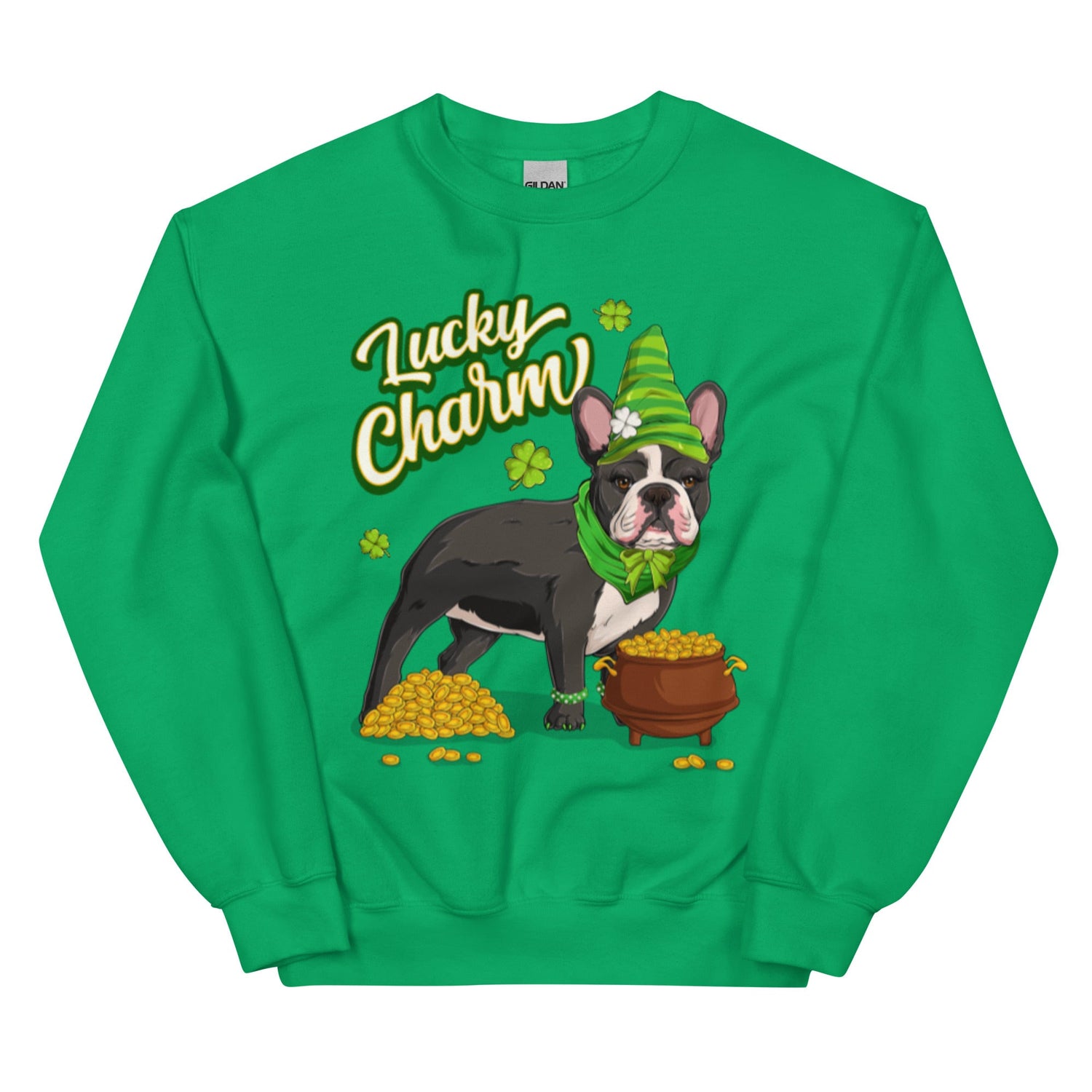 "Lucky Charm" Female Frenchie Sweatshirt | B&amp;W Colored