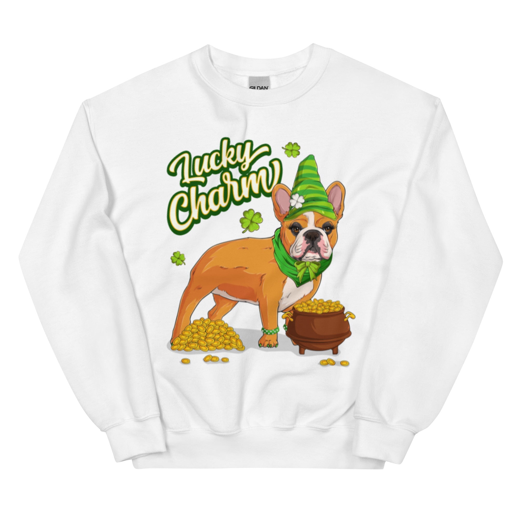 "Lucky Charm" Female Frenchie Sweatshirt | Red &amp; White Colored