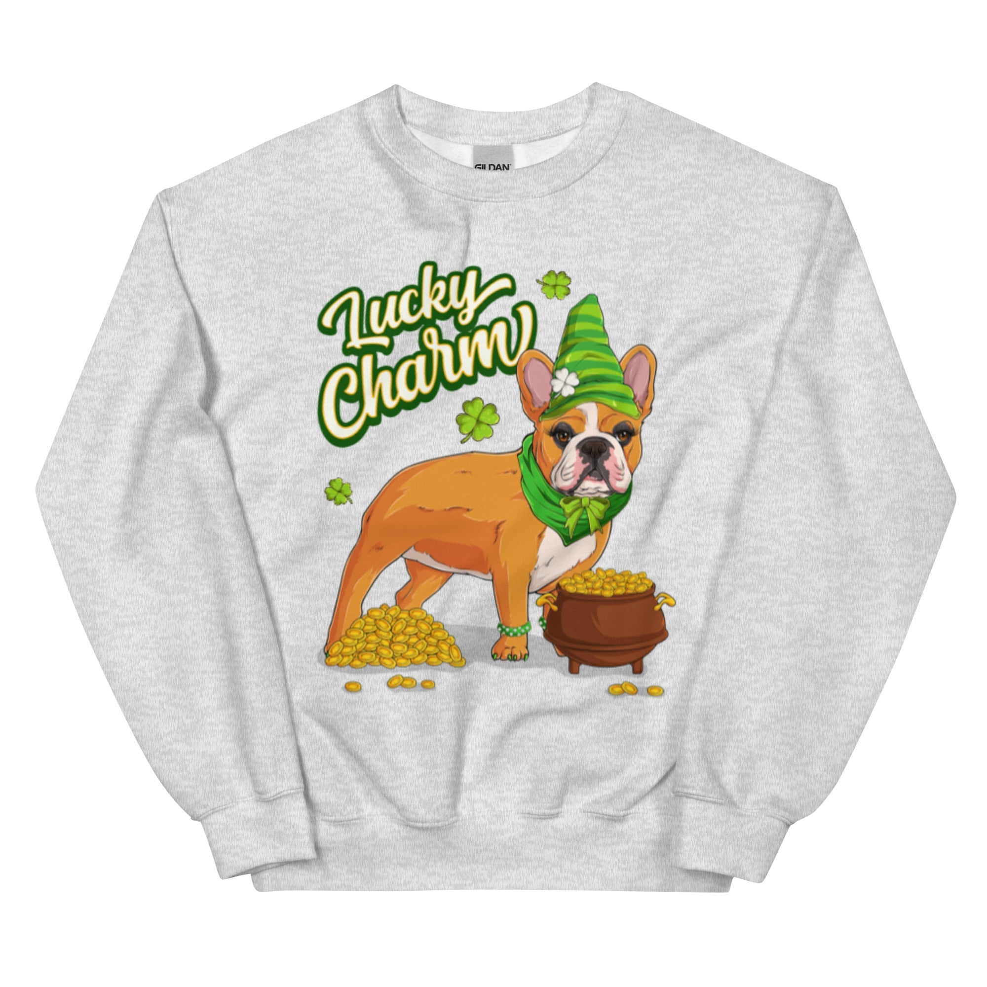 "Lucky Charm" Female Frenchie Sweatshirt | Red &amp; White Colored