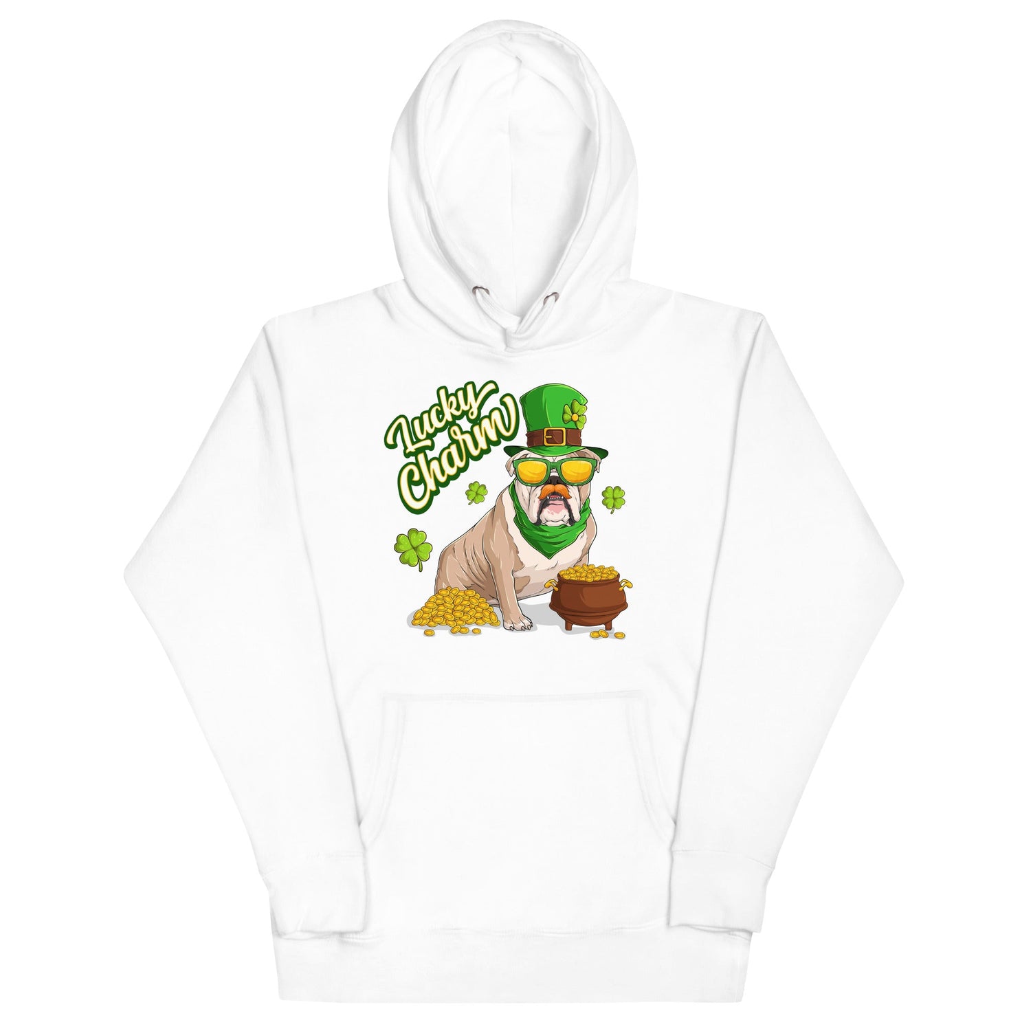 "Lucky Charm" Male Bulldog Hoodie | Fawn &amp; White Colored