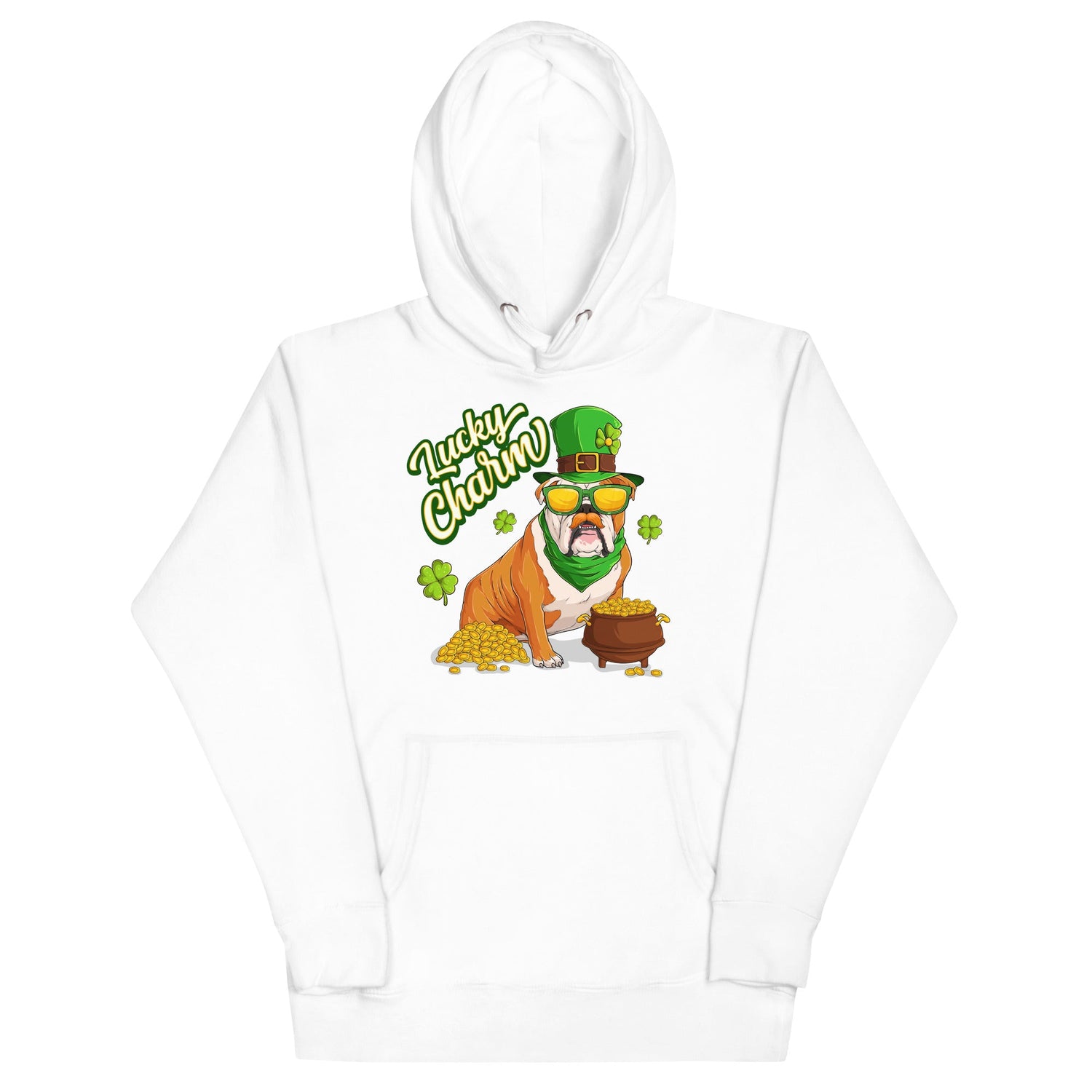 "Lucky Charm" Male Bulldog Hoodie | Red &amp; White Colored