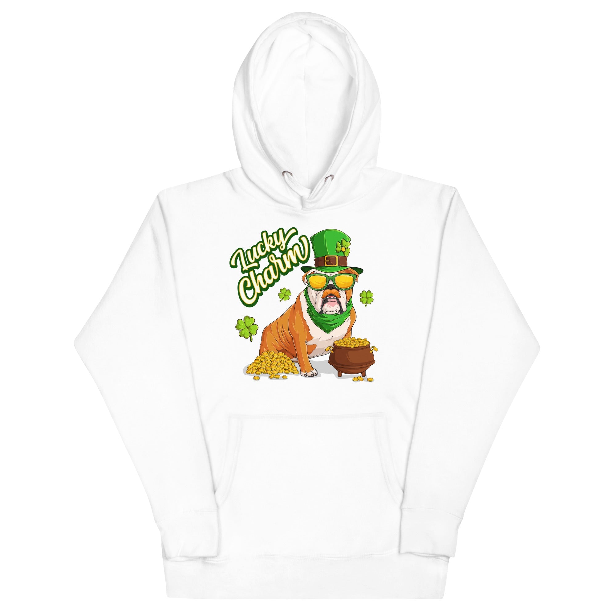 "Lucky Charm" Male Bulldog Hoodie | Red &amp; White Colored