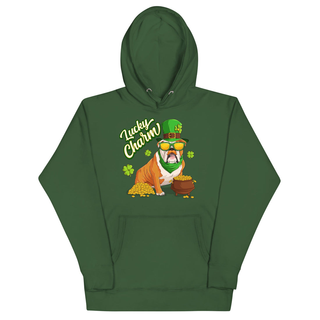 "Lucky Charm" Male Bulldog Hoodie | Red &amp; White Colored