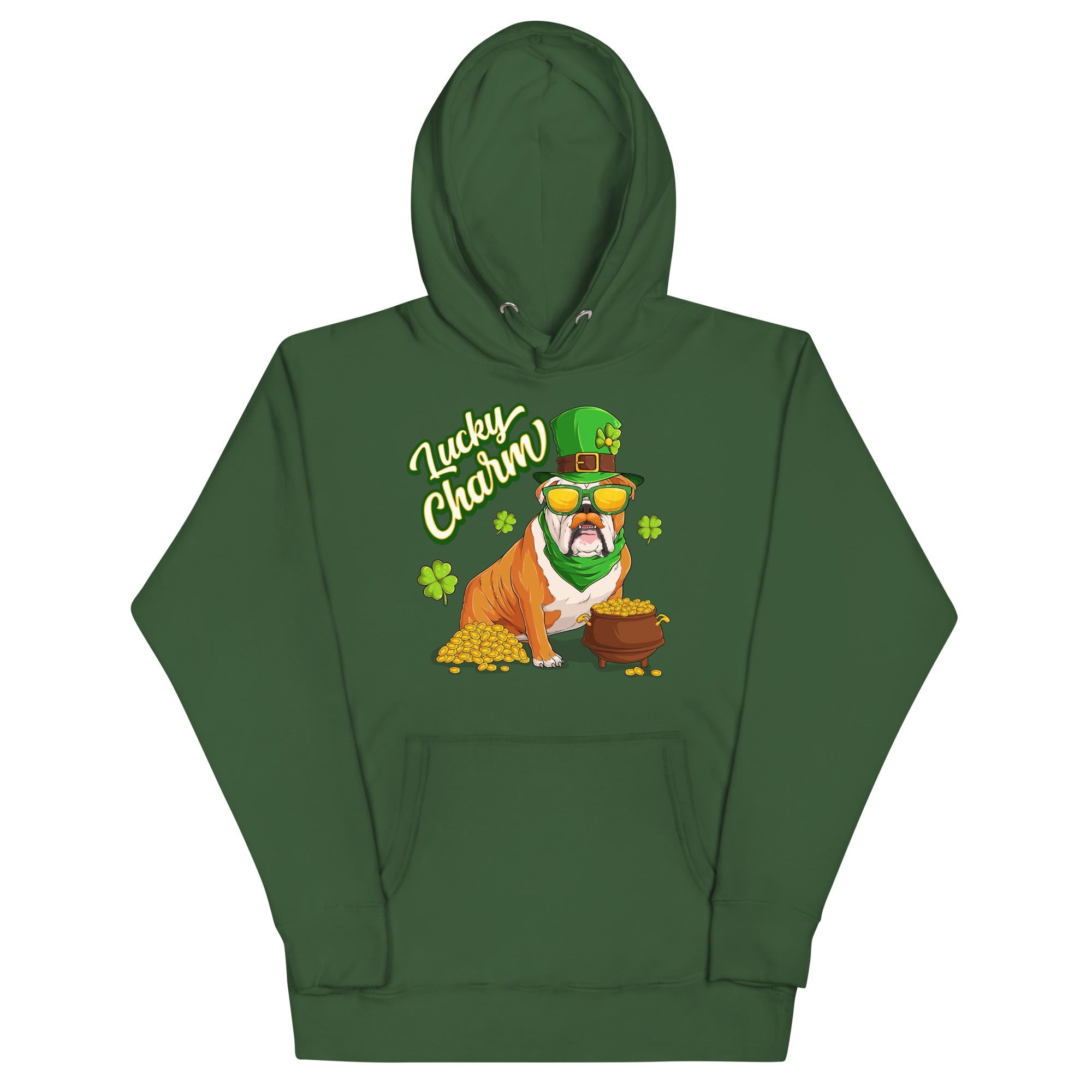 "Lucky Charm" Male Bulldog Hoodie | Red &amp; White Colored