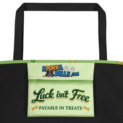 "Lucky Charm" Male Bulldog Large Tote Bag with Pocket | B&amp;W Colored