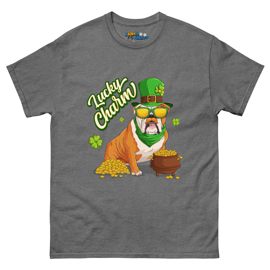 "Lucky Charm" Male Bulldog Men’s T-Shirt | Red &amp; White Colored