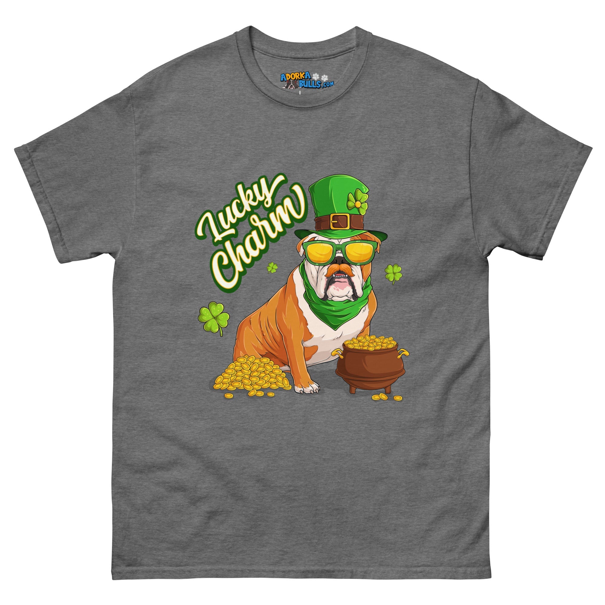 "Lucky Charm" Male Bulldog Men’s T-Shirt | Red &amp; White Colored