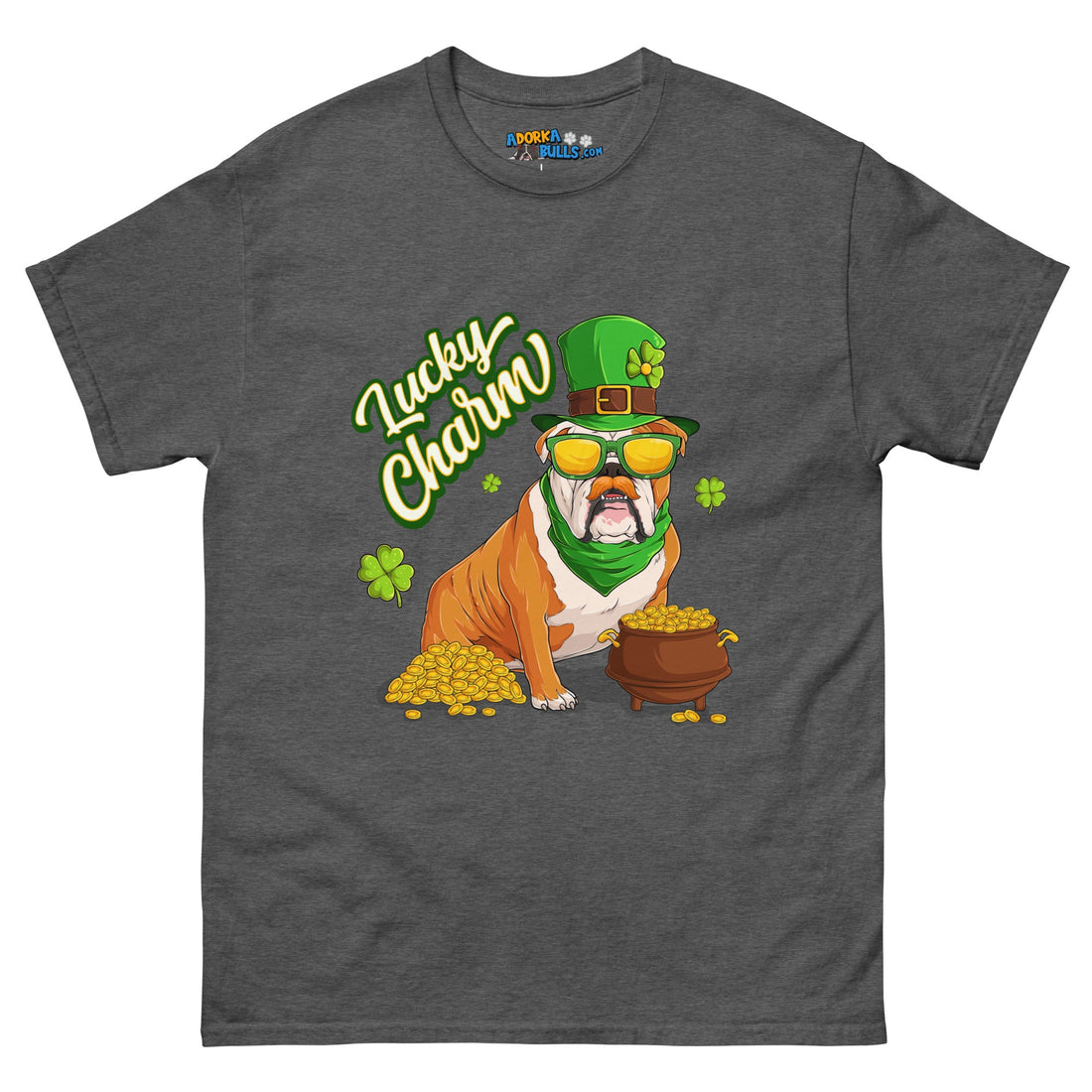 "Lucky Charm" Male Bulldog Men’s T-Shirt | Red &amp; White Colored