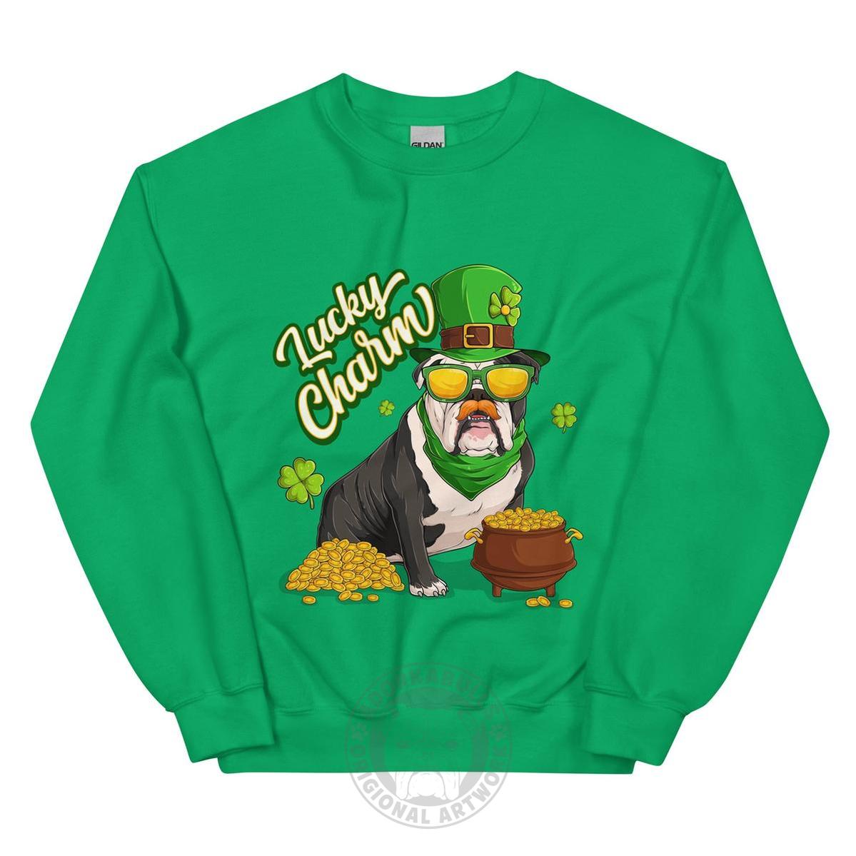 "Lucky Charm" Male Bulldog Sweatshirt| B&amp;W Colored