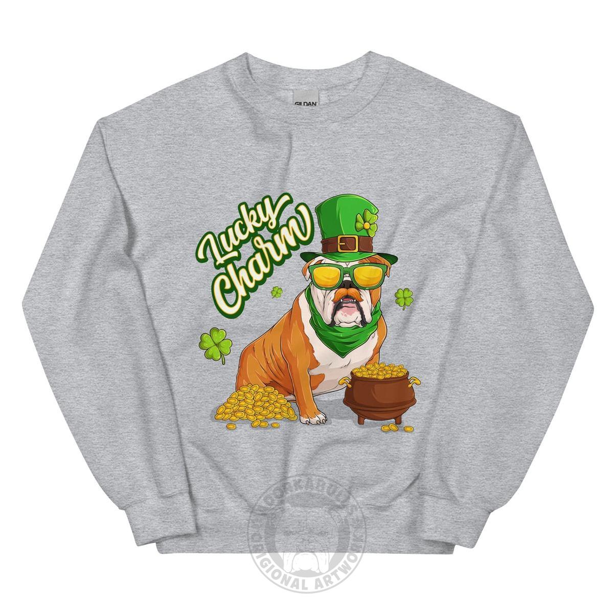 "Lucky Charm" Male Bulldog Sweatshirt| Red &amp; White Colored
