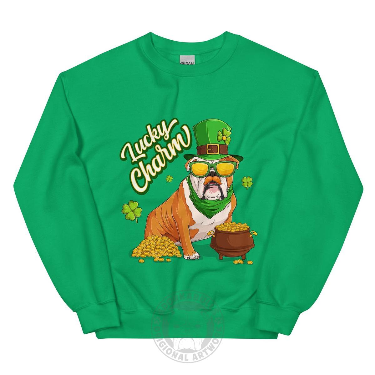 "Lucky Charm" Male Bulldog Sweatshirt| Red &amp; White Colored