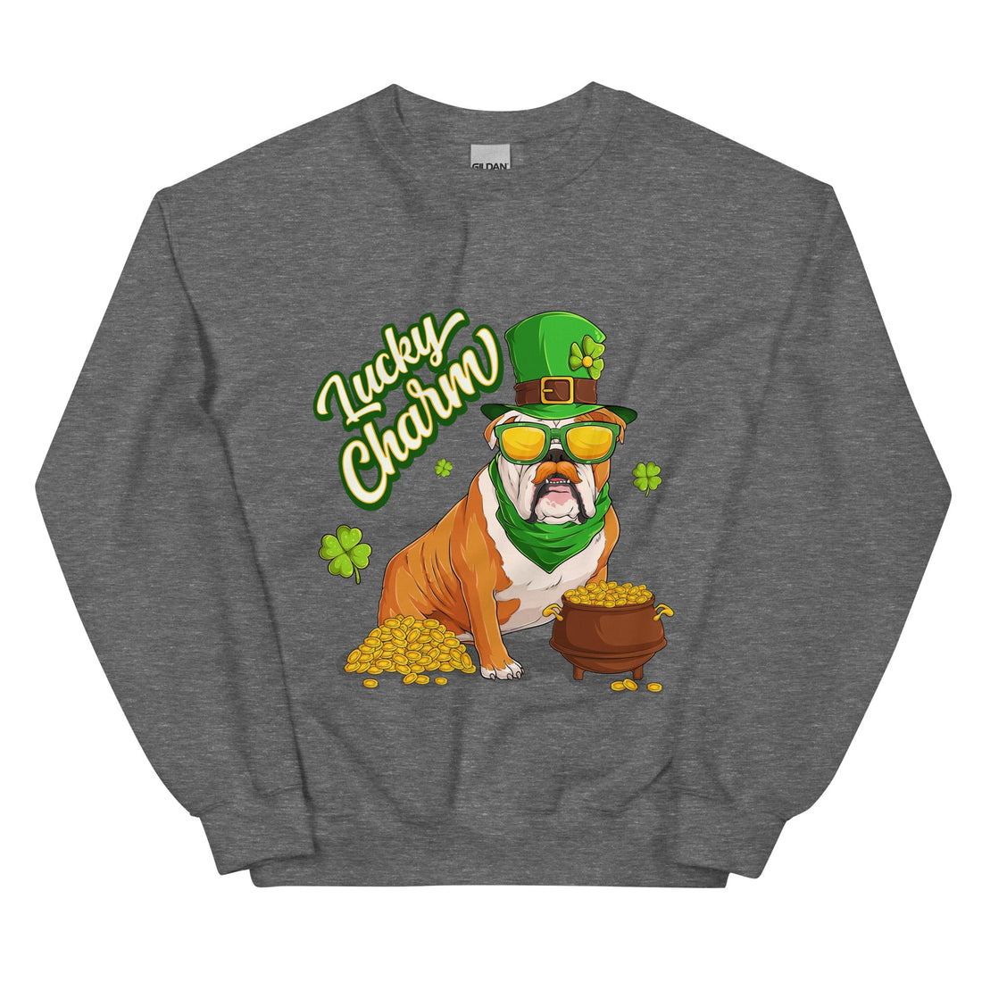 "Lucky Charm" Male Bulldog Sweatshirt| Red &amp; White Colored