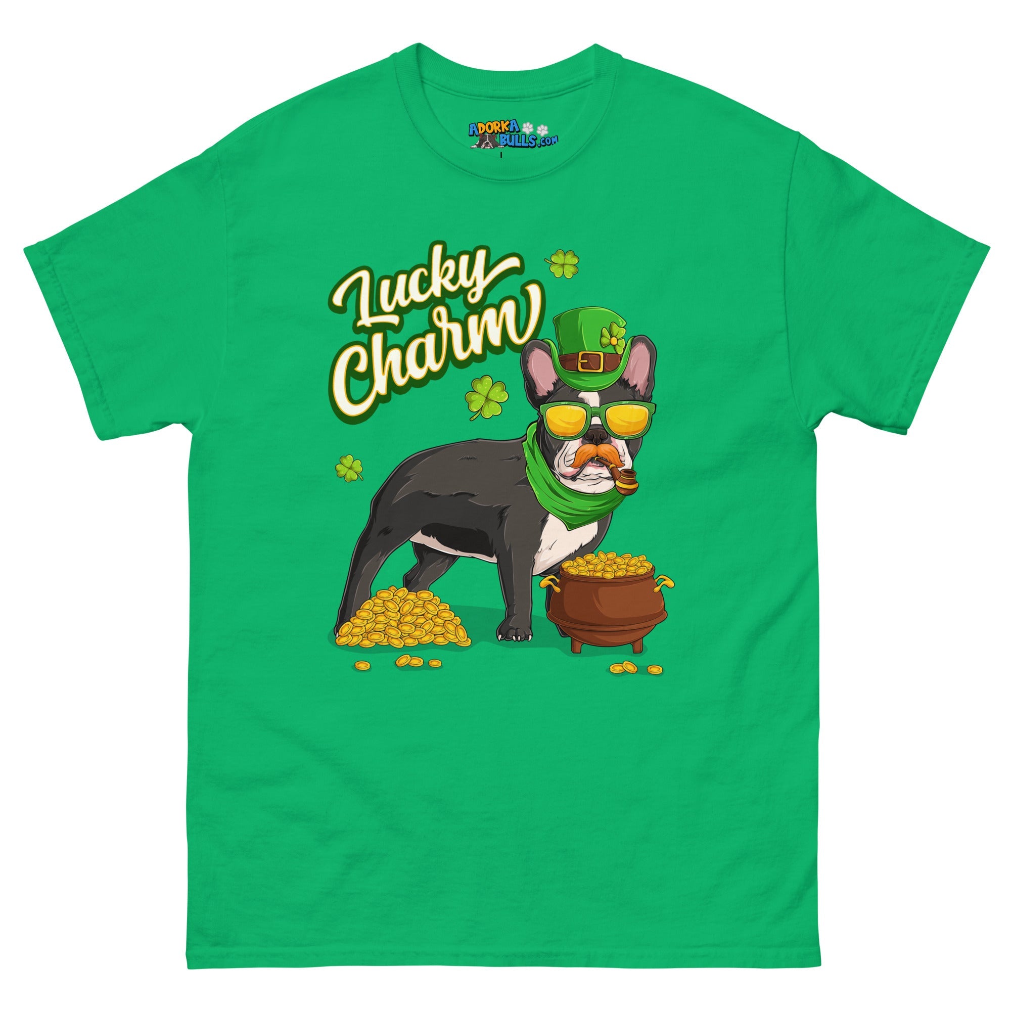 "Lucky Charm" Male Frenchie Men’s T-Shirt | B&amp;W Colored
