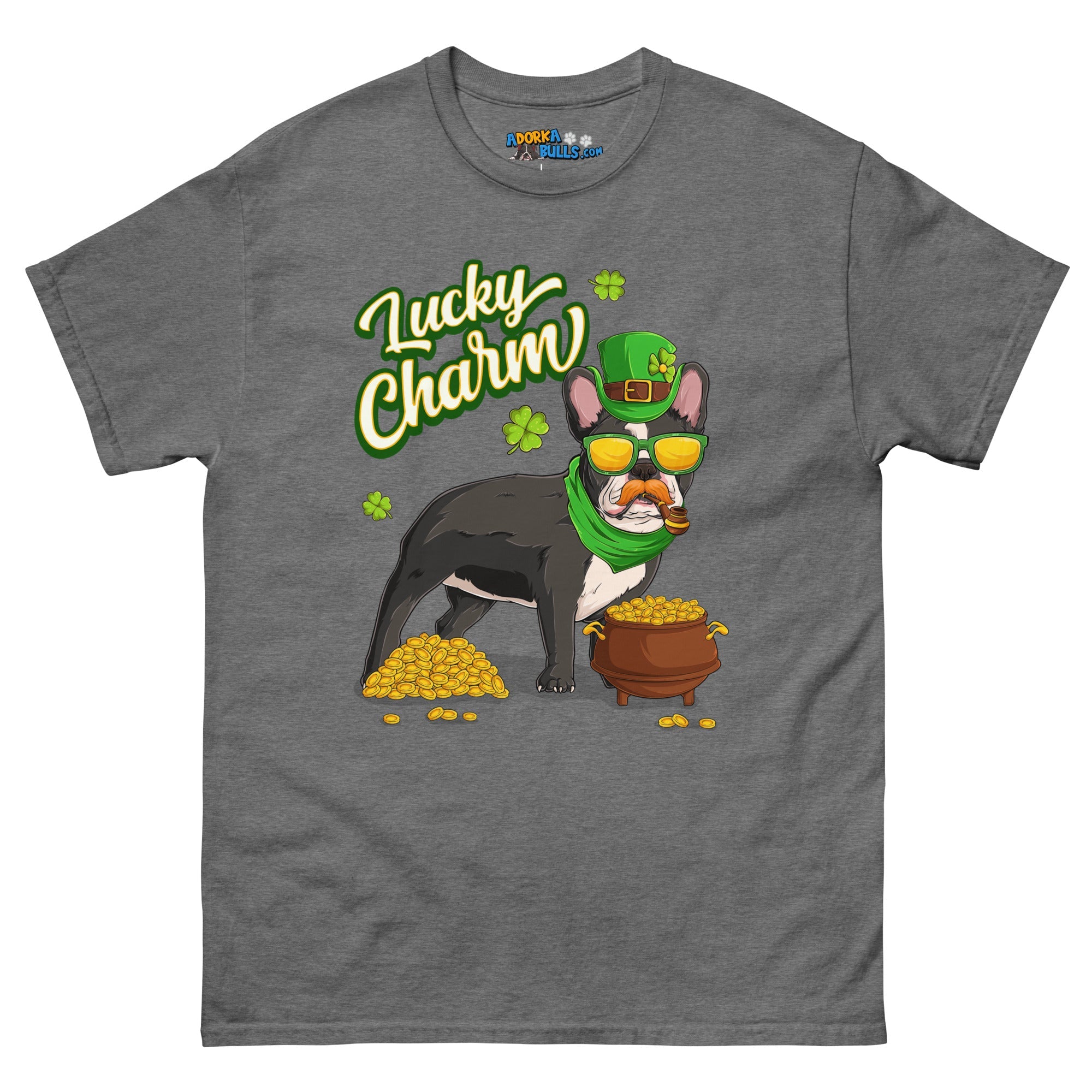 "Lucky Charm" Male Frenchie Men’s T-Shirt | B&amp;W Colored