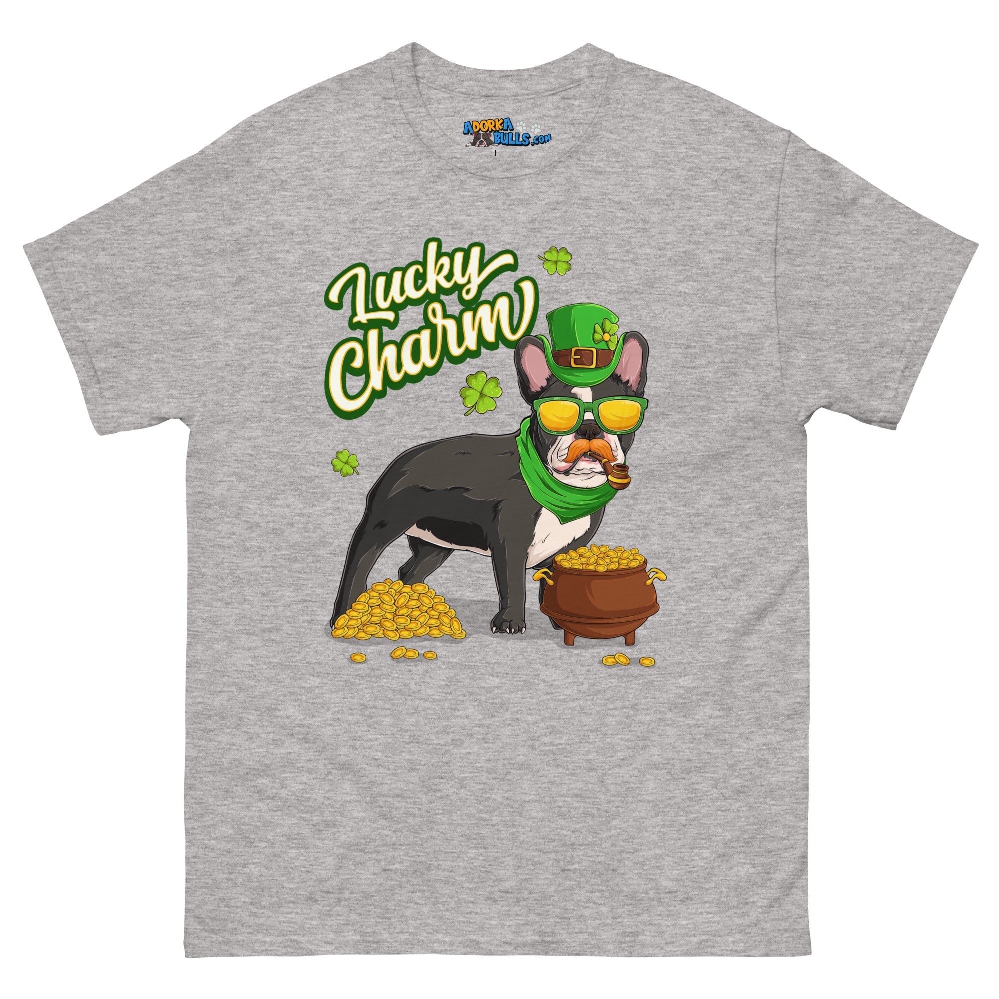 "Lucky Charm" Male Frenchie Men’s T-Shirt | B&amp;W Colored
