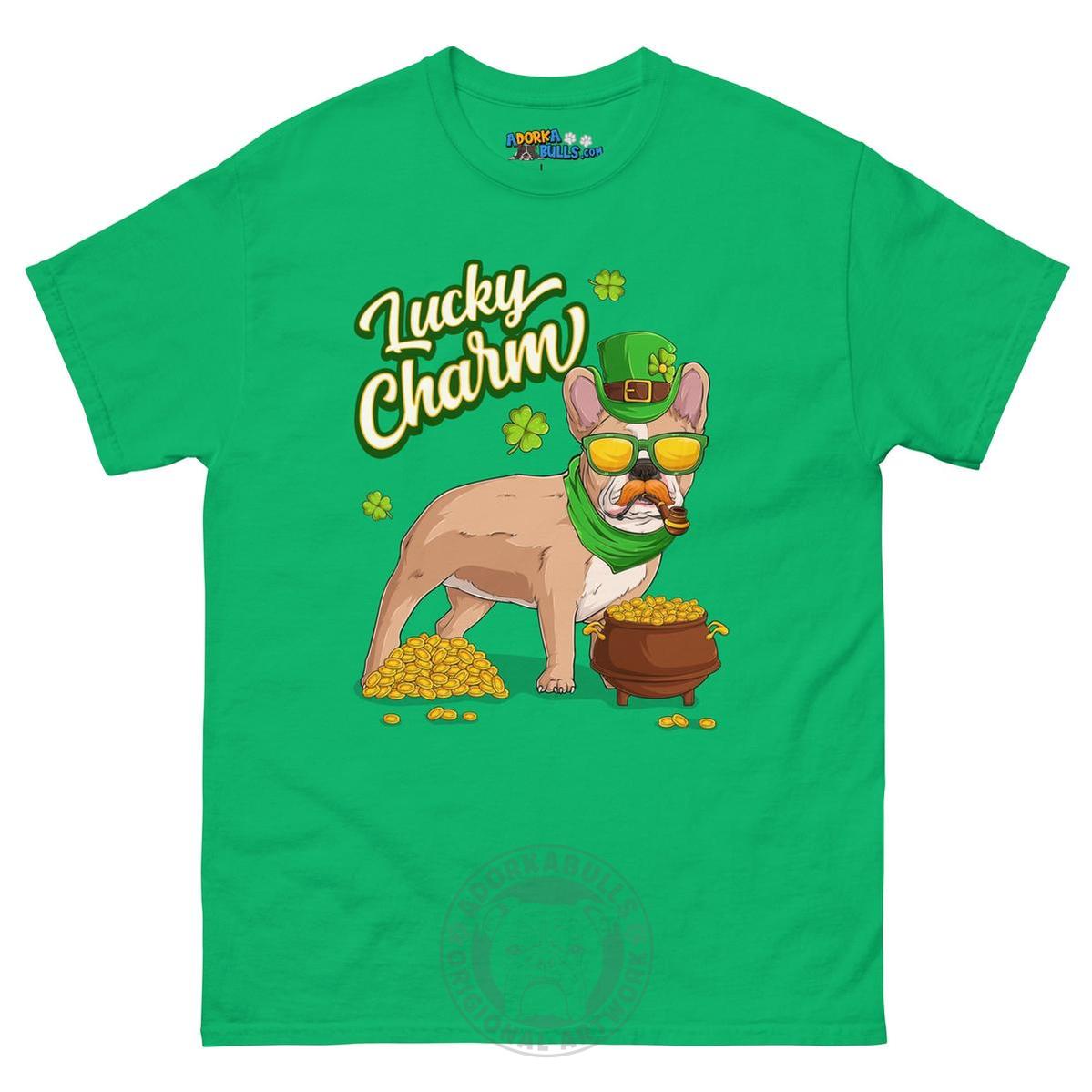 "Lucky Charm" Male Frenchie Men’s T-Shirt | Fawn &amp; White Colored