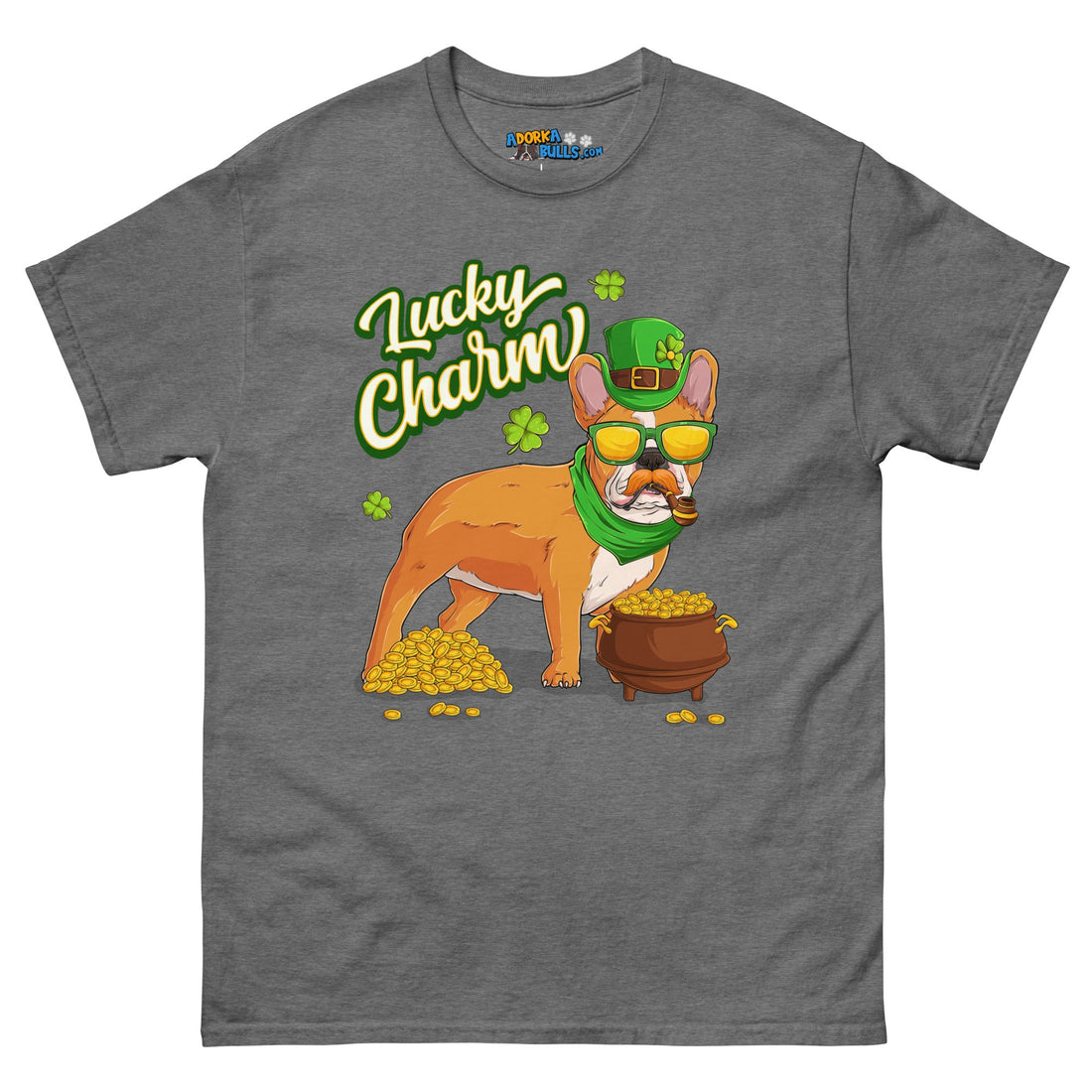 "Lucky Charm" Male Frenchie Men’s T-Shirt | Red &amp; White Colored