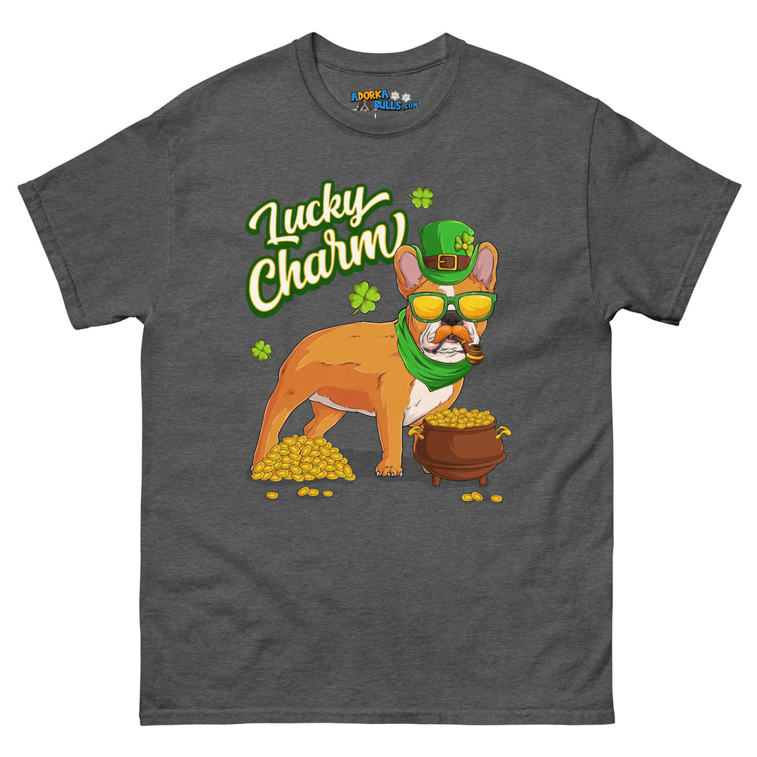 "Lucky Charm" Male Frenchie Men’s T-Shirt | Red &amp; White Colored