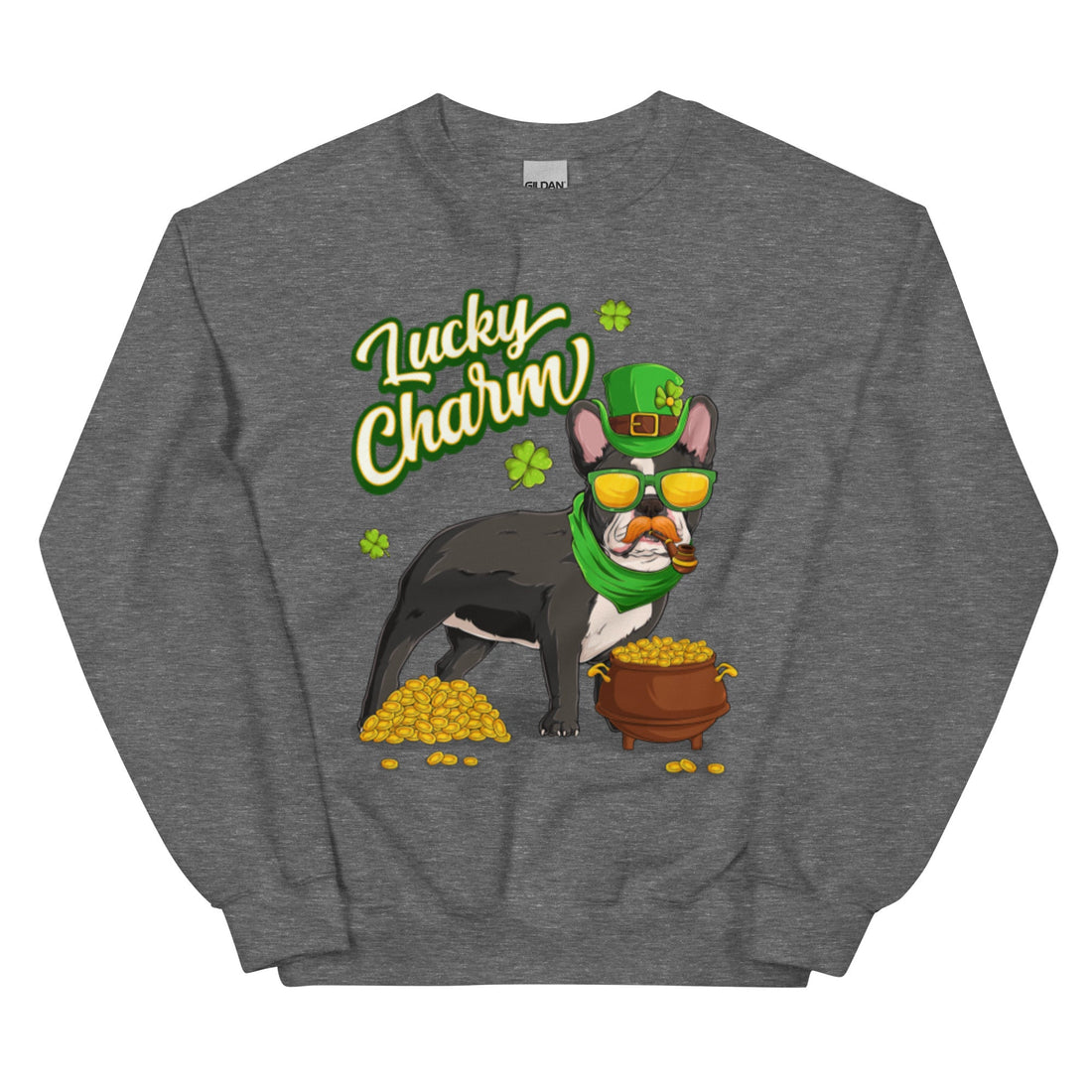"Lucky Charm" Male Frenchie Sweatshirt | B&amp;W Colored