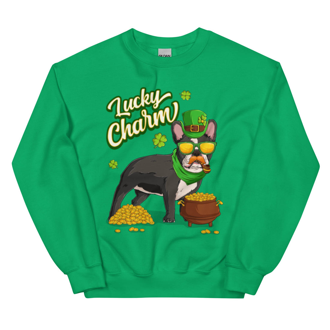 "Lucky Charm" Male Frenchie Sweatshirt | B&amp;W Colored