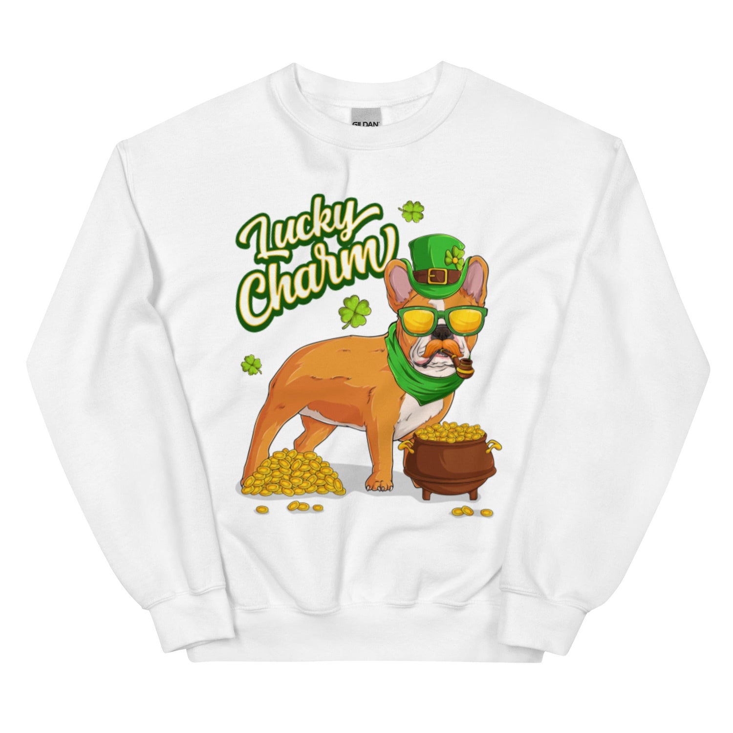 "Lucky Charm" Male Frenchie Sweatshirt | Red &amp; White Colored