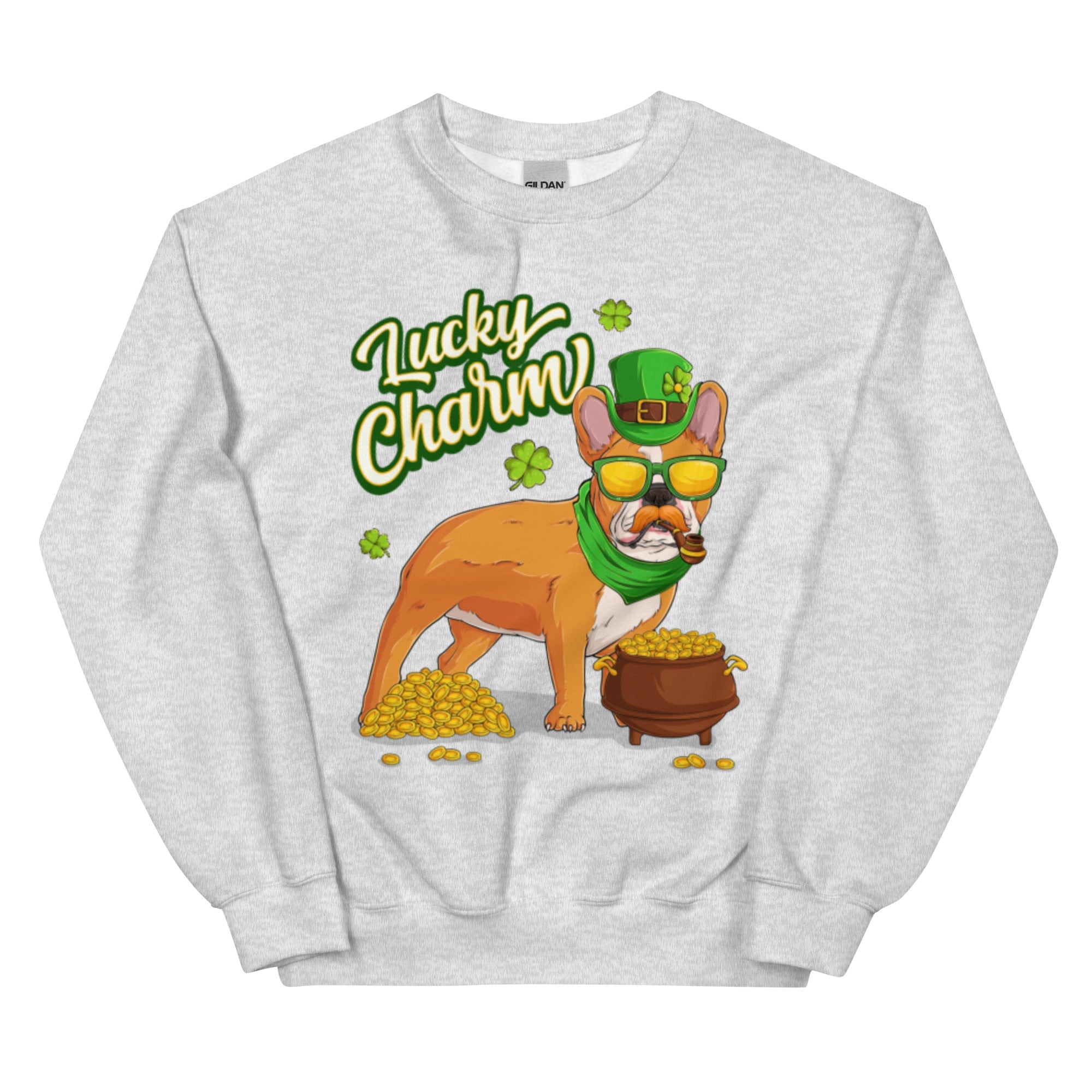 "Lucky Charm" Male Frenchie Sweatshirt | Red &amp; White Colored