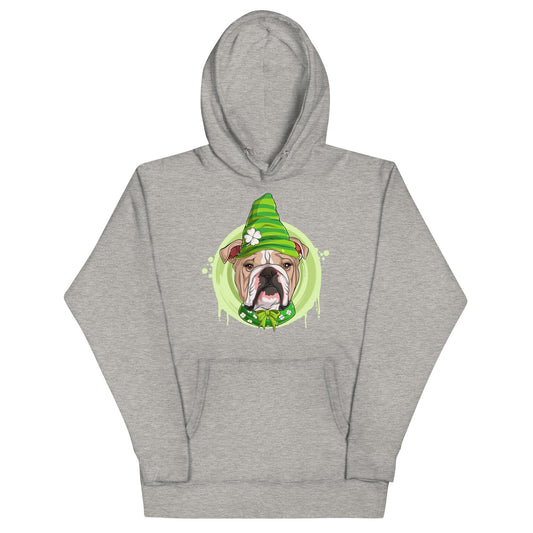 "Lucky" St. Paddy's Female English Bulldog Unisex Hoodie | Fawn & White Colored