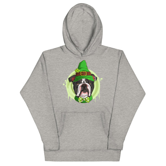 "Lucky" St. Paddy's Male English Bulldog Unisex Hoodie | B&W Colored