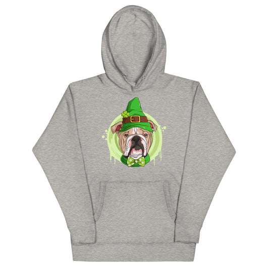 "Lucky" St. Paddy's Male English Bulldog Unisex Hoodie | Fawn & White Colored