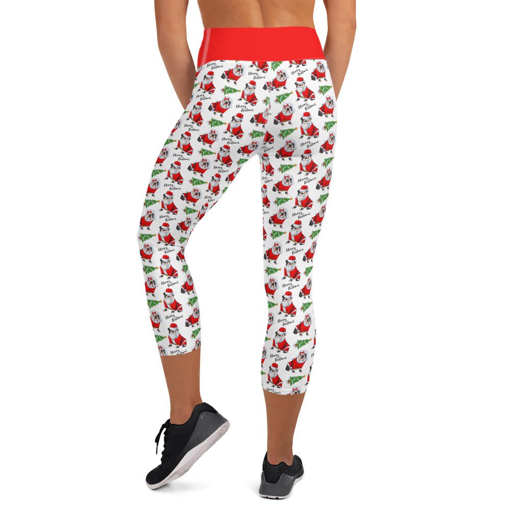 &quot;Merry Bullmas&quot; English Bulldog Capri Leggings | B&amp;W Colored