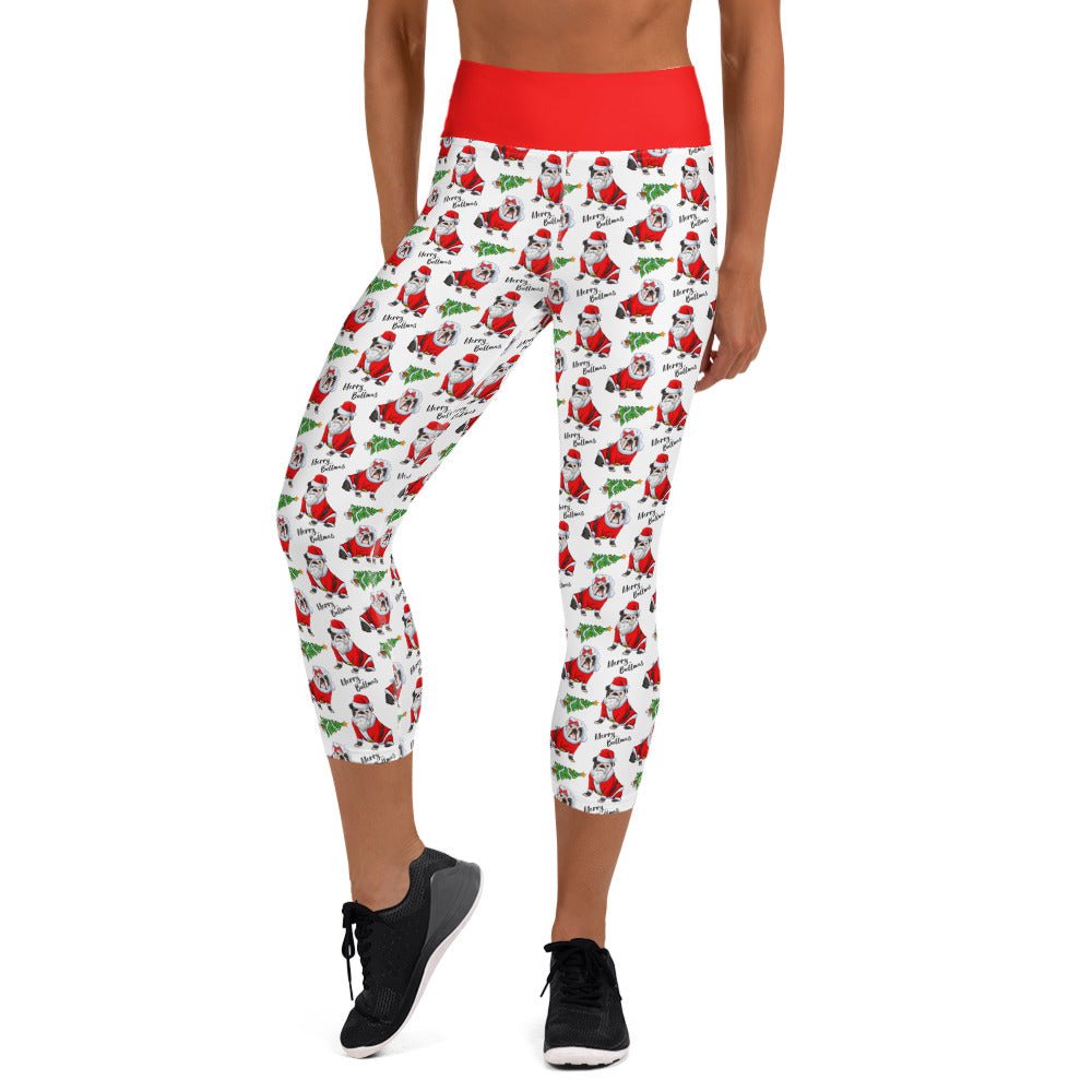 &quot;Merry Bullmas&quot; English Bulldog Capri Leggings | B&amp;W Colored