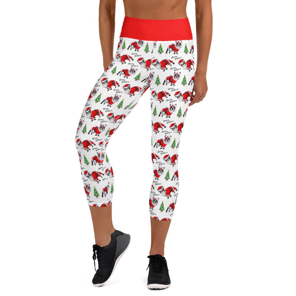 &quot;Merry Bullmas&quot; French Bulldog Capri Leggings | B&amp;W Colored