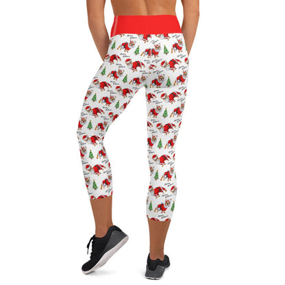 &quot;Merry Bullmas&quot; French Bulldog Capri Leggings | Red &amp; White Colored