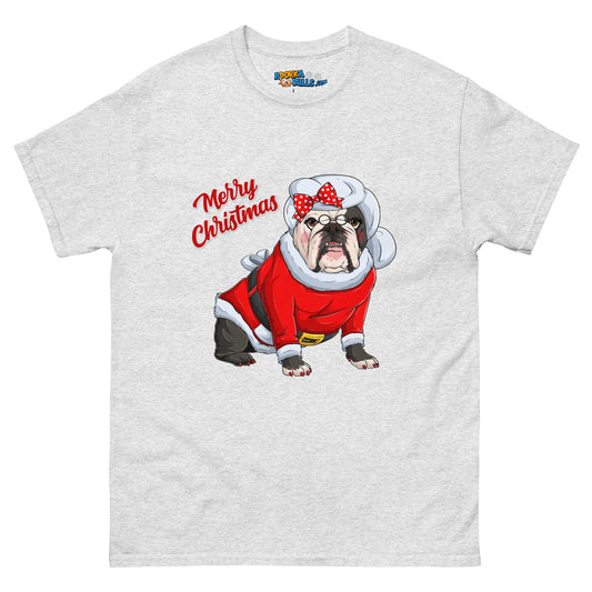 "Merry Christmas" Mrs. Claus Bulldog Men's Classic Tee | B&W Colored