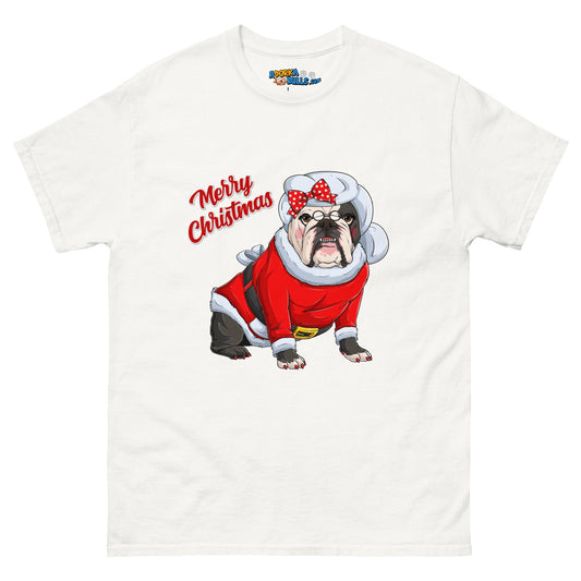 "Merry Christmas" Mrs. Claus Bulldog Men's Classic Tee | B&W Colored