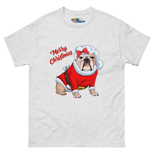 "Merry Christmas" Mrs. Claus Bulldog Men's Classic Tee | Fawn & White Colored