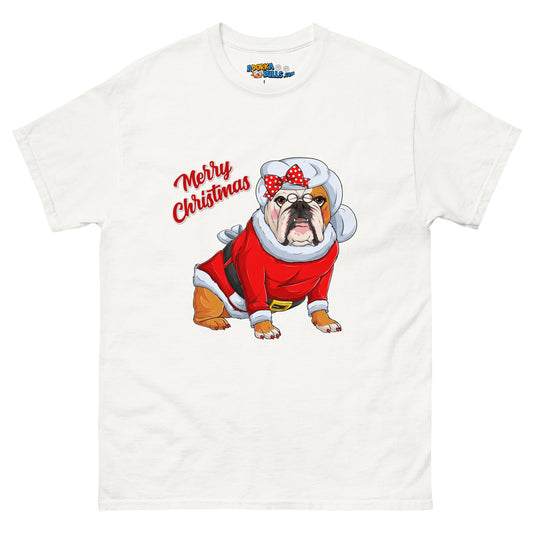 "Merry Christmas" Mrs. Claus Bulldog Men's Classic Tee | Red & White Colored