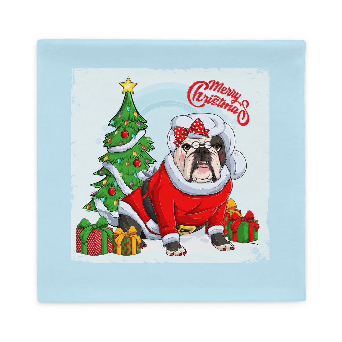 &quot;Merry Christmas&quot; Mrs. Claus Bulldog Pillow Case | B&amp;W Colored