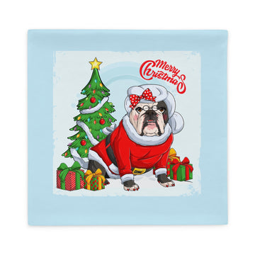 "Merry Christmas" Mrs. Claus Bulldog Pillow Case | B&W Colored