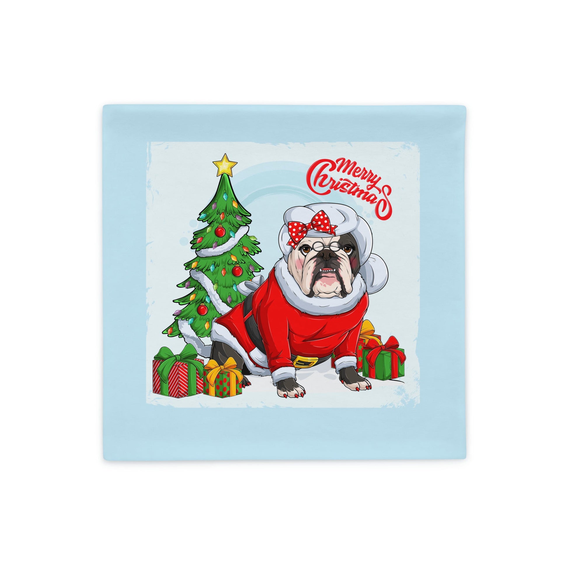 "Merry Christmas" Mrs. Claus Bulldog Pillow Case | B&W Colored